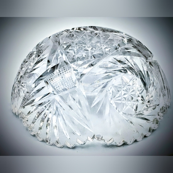 VINTAGE AMERICAN BRILLIANT ABP SAW TOOTH CRYSTAL GLASS BOWL 7 3/4 INCH ROUND - Picture 2 of 11